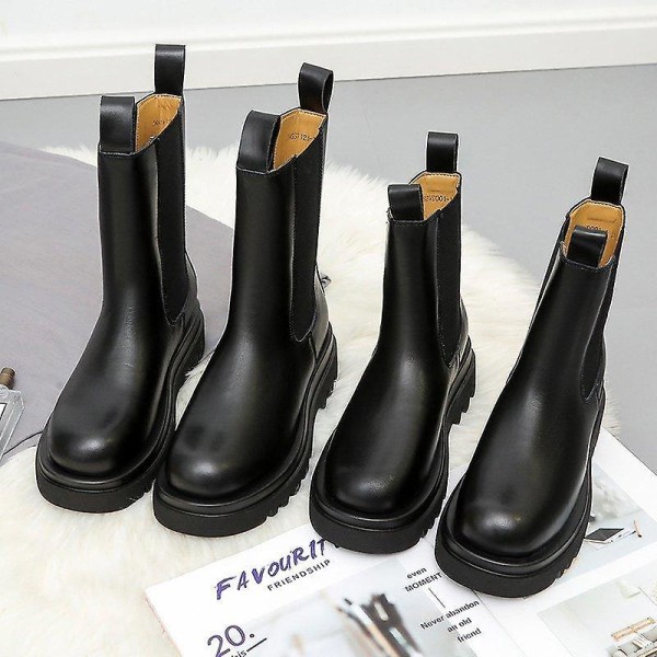 Kvinnor läder Chunky Winter Platform Ankel Boots 811black 40