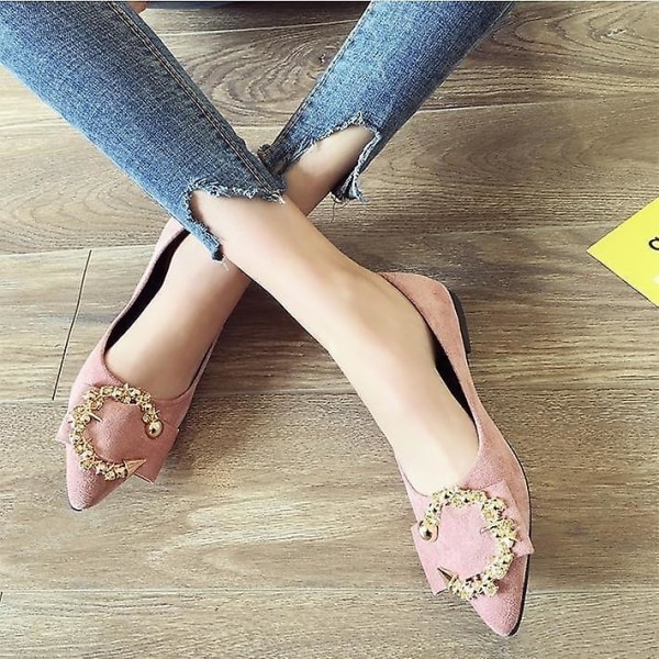 Shallow Munt Tip Flats, Soft Lazy A Pedal Skor Pink 39