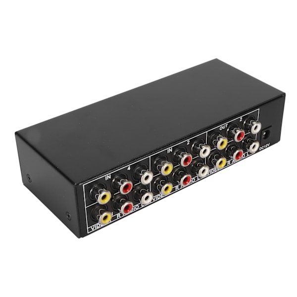 4-vägs ljudomkopplare 4 in 2 ut RCA-omkopplare Stereo Ljudväljare för hemmabio Videokonferenser 100–240 V EU-kontakt