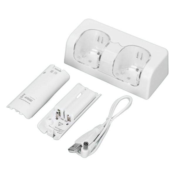 Fjärrkontroll Batteriladdare med Strömkabel Stabil Bärbar Dubbel Laddningsstation Dock för Wii Spel Fjärrkontroll Batteri Vit