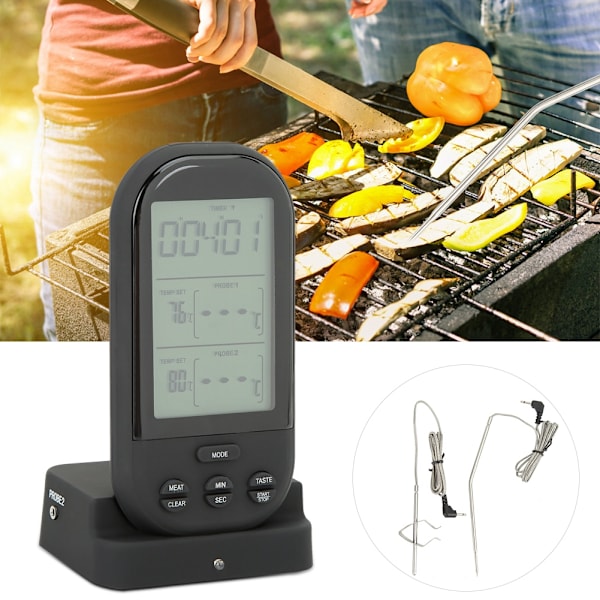 Digital Display BBQ Dubbel Probe Kök Matlagning Mat Termometer (Svart)