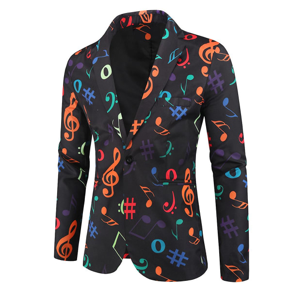 Män's Note Printing Casual Party Blazer Nattklubbsjacka XL