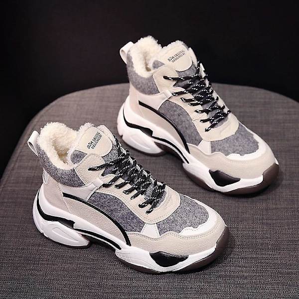Vintersneakers för damer, löparsko som andas H2121 Beige Black 5