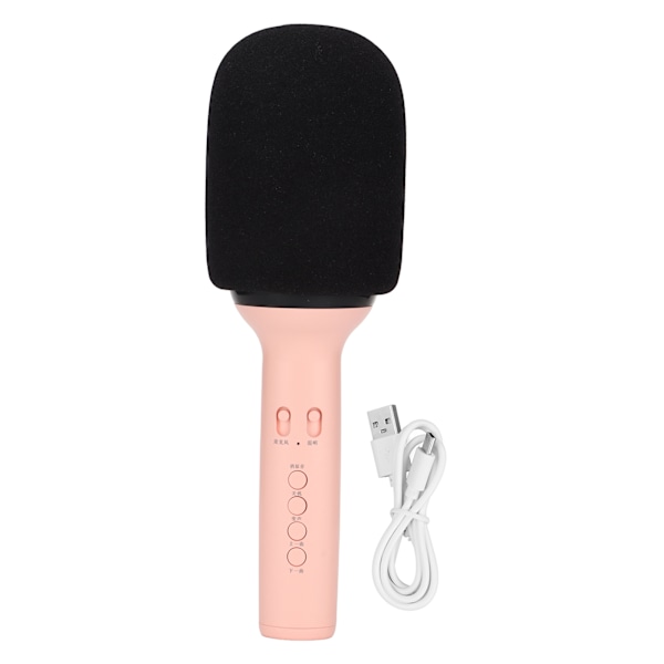 Bluetooth Karaoke Mikrofon Multifunktionell Portabel Handhållen Trådlös Högtalare Mikrofon med LED-Ljus för PC Smartphone Rosa