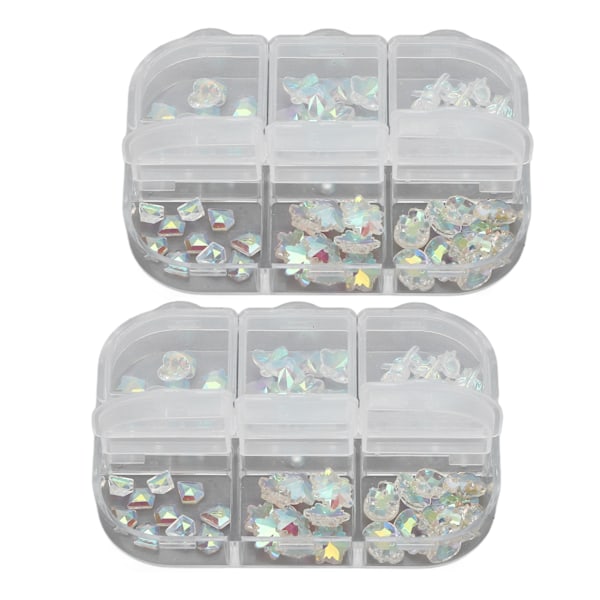 2 st 6 Fack Nagelkonstdekorationer Olika Former Glitter Manikyr Dekorativa Ornament för Hemmasalong
