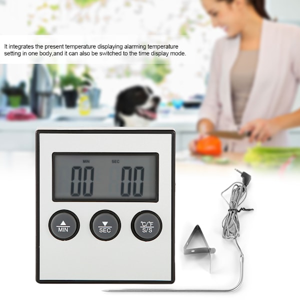 LCD Digital Display Mattermometer Temp Tidvisning med Sond Kök Matlagning Bakning BBQ