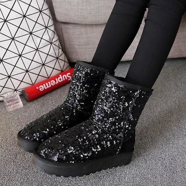 Vintervarma, paljetter Mode rund tå bekväma snöstövlar 7 / Ankle black F18