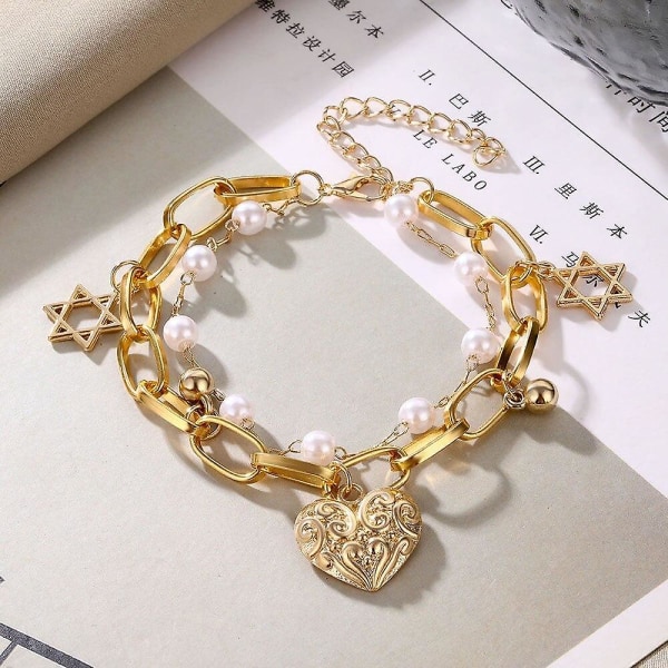 Fashion Pearl Alloy, hänge tjock kedja, hjärta armband, armband IPA0519-7
