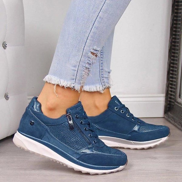 Dam Sneaker, Casual Wedge Flat Shoes blue 1 35