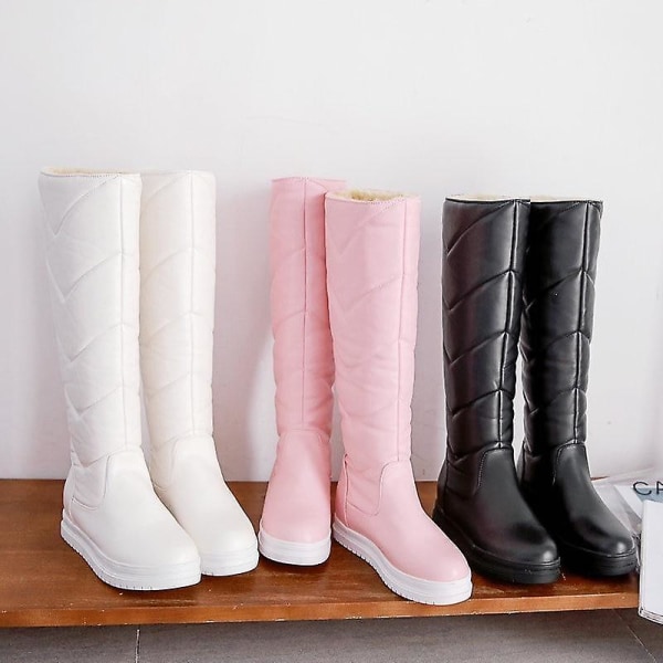 Knähöga stövlar, bekväm platt klack för kvinnor White Calf boots 8