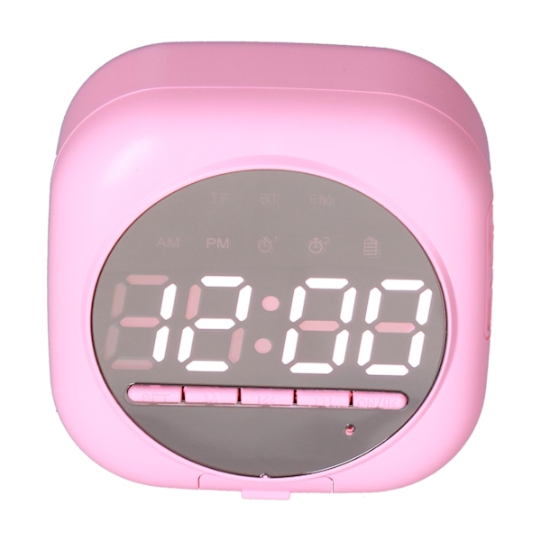 P12 Bluetooth Klockradio Högtalare Trådlös LED Spegel Portabel Dubbel Väckarklocka Bass Högtalare Rosa