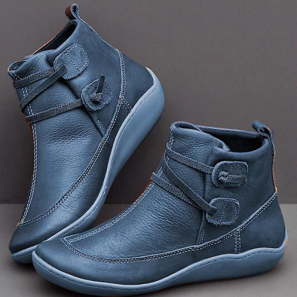 Punkstövlar i Pu-läder, korsband med remmar ( set-2) blue-B 10.5