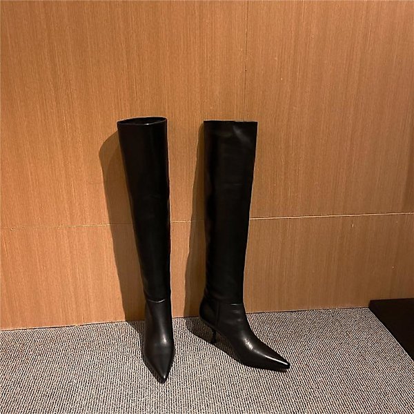 Kvinnor högklackade långa stövlar i äkta läder Black Velvet Lining 5