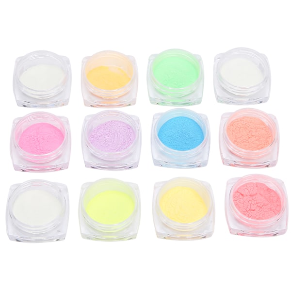 12 st DIY Nagelglitter Fluorescerande Pulver Konst Självlysande Toppar Dekoration
