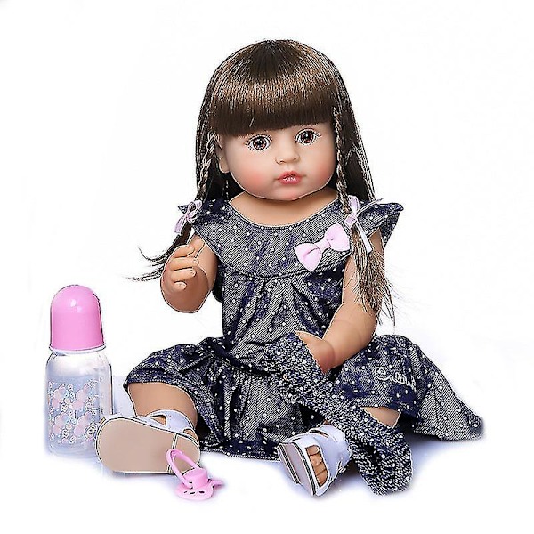 50 cm Kroppsmjuk silikon sött ansikte Reborn Toddler Baby Födelsedag Julklappsdocka Flower jumpsuit