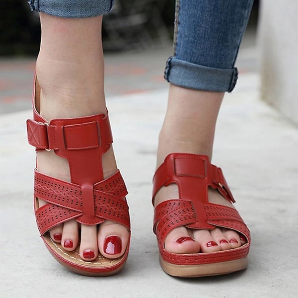 Sommar kvinnor Premium ortopediska sandaler med öppen tå Dark Red 38