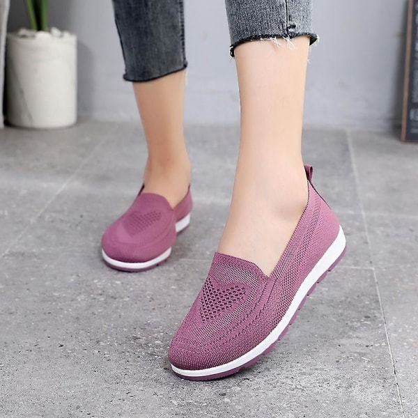 Kvinnor stickar andningsbara Loafers Platt balett, lätt sneaker purple1 8.5