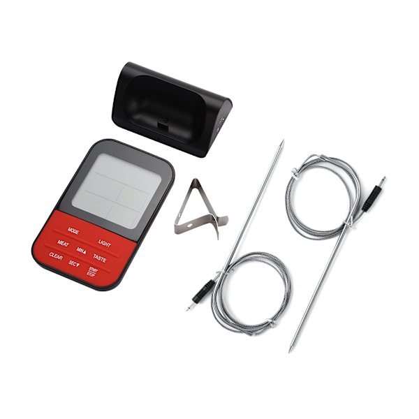 LCD Digital Matlagnings Termometer med Dubbla Probsensorer Timer för Matlagning Bakning BBQ (Svart Bas)