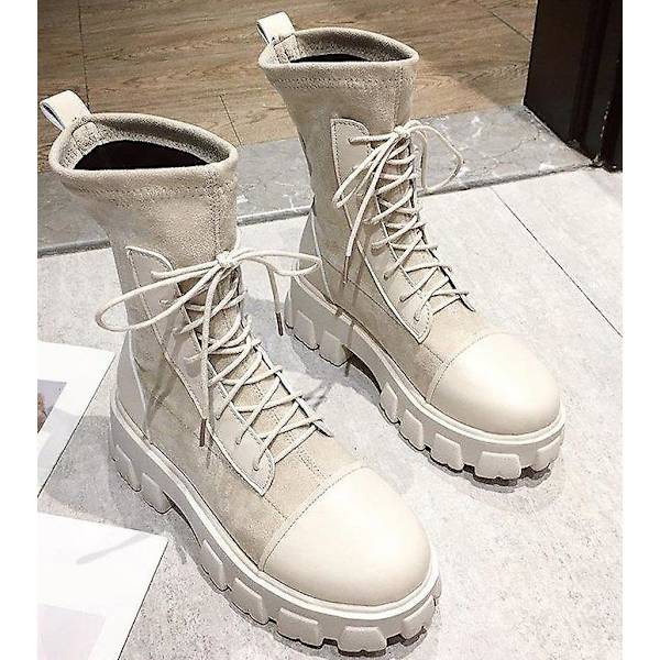 Sock Boots, Punk Gothic Skor för Kvinnor Beige 2 39