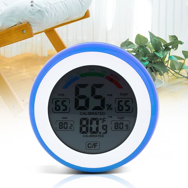 Ny Rund Touchskärm Digital Termometer och Hygrometer Hem Inomhus Hygrometer (Blå)