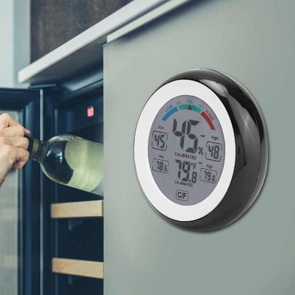Digital LCD Touch Screen Termometer Hygrometer Temperatur Luftfuktighetstemperaturmätare för Hushåll Inomhus Svart