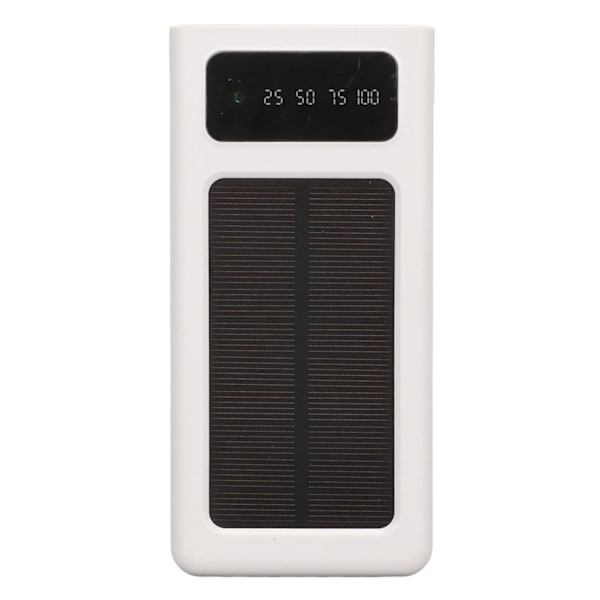 Solcellsladdare med Batteriindikator, Dubbla Utgångar, Portabel 20000mAh Solcellsladdare för Telefon med Ficklampa, Vit