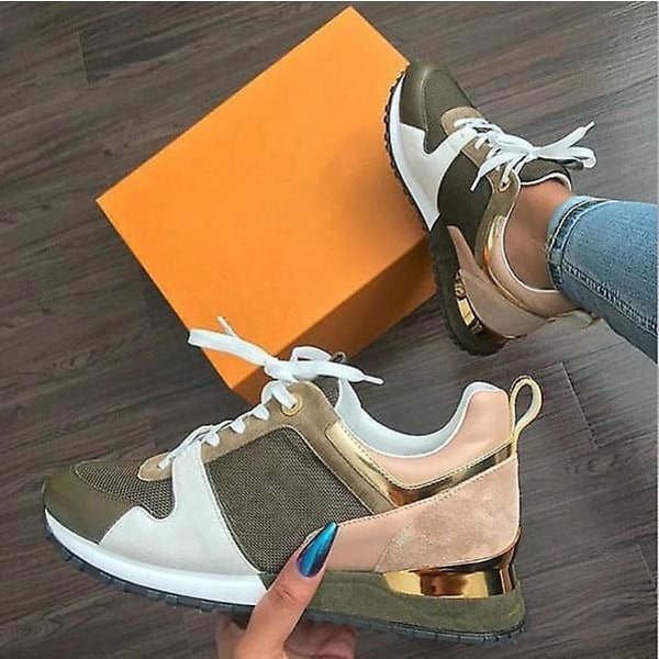 Sneakers för dam Leopardmönstrade, skor med tjock lädersula Army Green 7.5