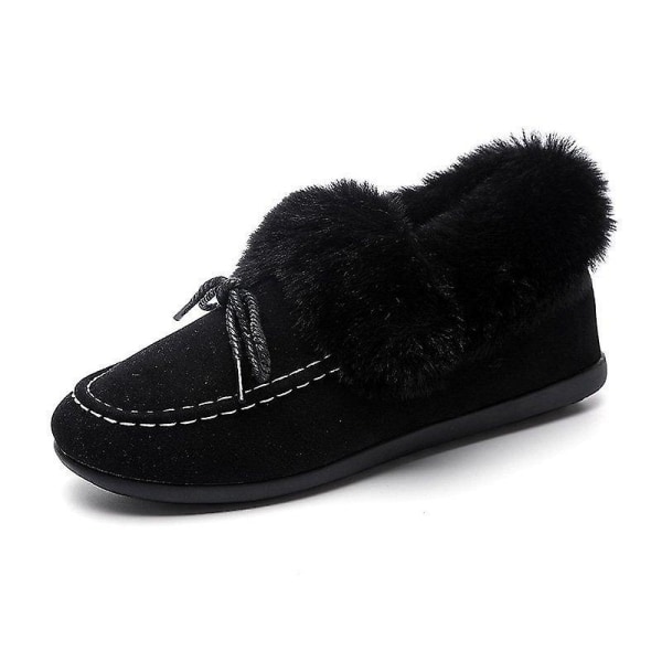 Höst Vinter - Casual Pälsrosett, Fluffiga, Slip-on Sneakers Set-a Black 7.5