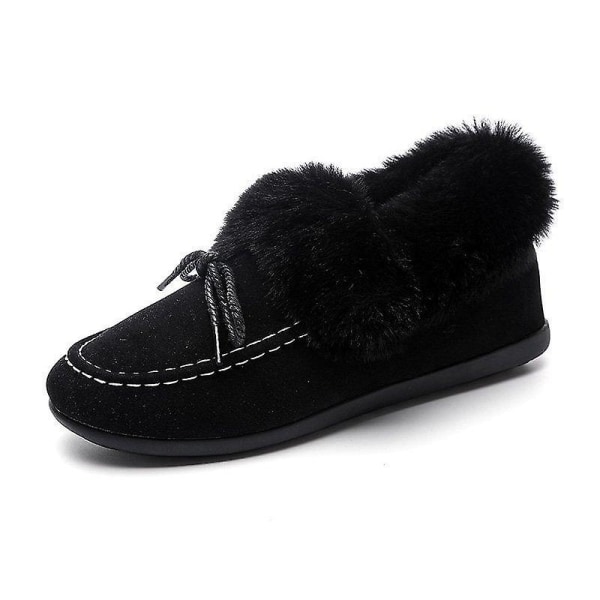 Höstvinter- Casual Fur Bowknot, Fluffy Furry, Slip-on Sneakers Set-a Black-A 7