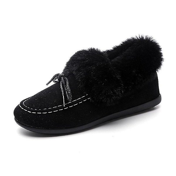Höstvinter- Casual Fur Bowknot, Fluffy Furry, Slip-on Sneakers Set-a Gray-A 7.5