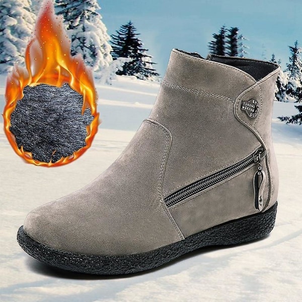 Snökängor för dam, Varma vinterfodrade ankelboots i mockaimitation Grey 1 40