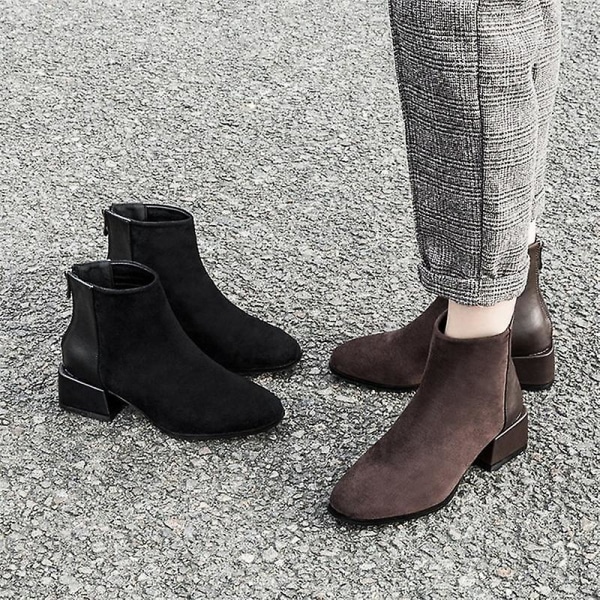 Höst Vinter Casual Chelsea Mode Ankel Boots black Plush Added 35