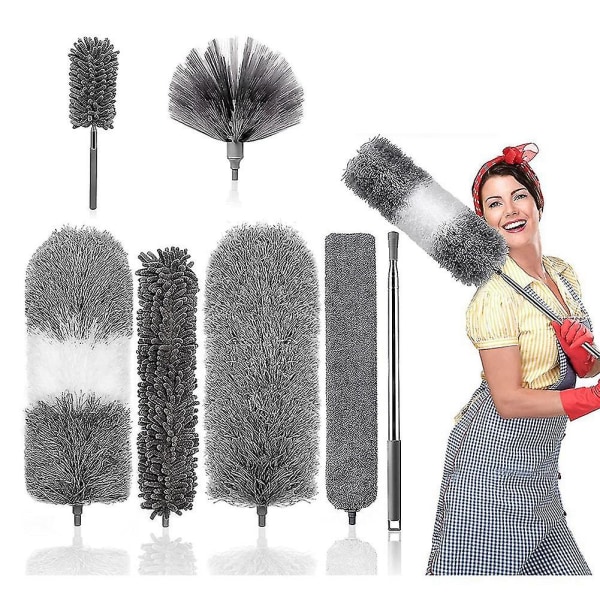 Feather Duster, Microfiber Duster Kit med teleskopisk förlängning, löstagbart Återanvändbart tvättbart damm