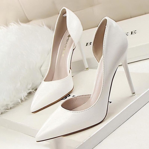 Läderklackar Mode Kvinna Pumps, Stilettskor white 39