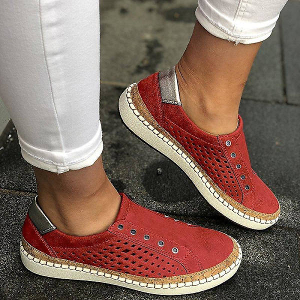 Kvinnor Handsydda Randiga Andas Elastiska Retro Casual Flat Sneaker / red4 39