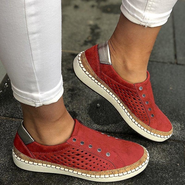 Kvinnor Handsydda Randiga Andas Elastiska Retro Casual Flat Sneaker / red4 40
