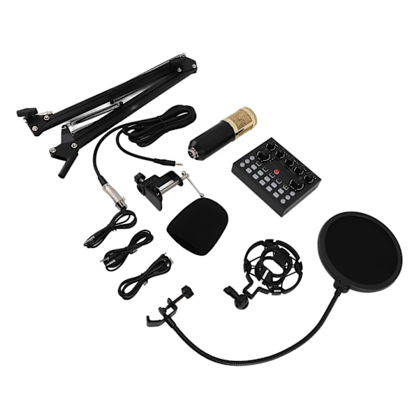 Podcast Utrustningspaket Multifunktionell Kondensatormikrofon med Ljudkort Kit för Livestreaming Inspelning