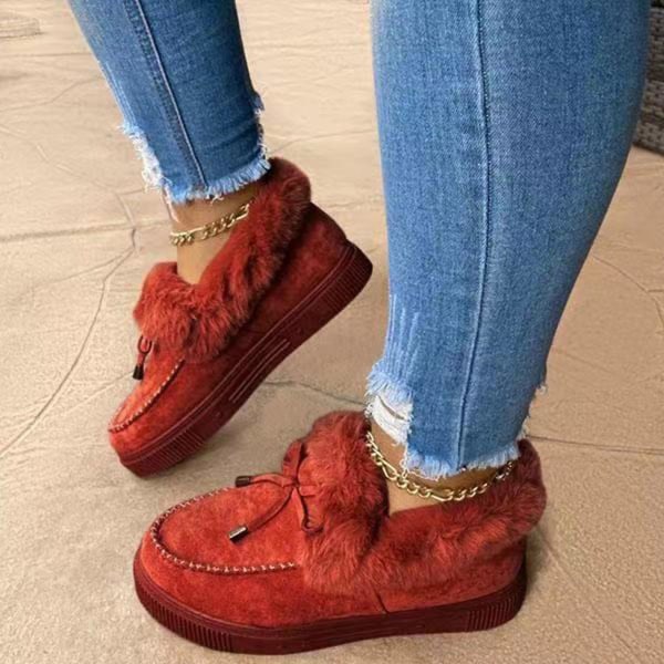 Vinter Kvinnor Päls Mode Bowknot Fluffiga Slip-on Snow Boots RED 40