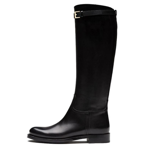 Dam Läder Höga Stövlar, Platt Klack BLACK 11
