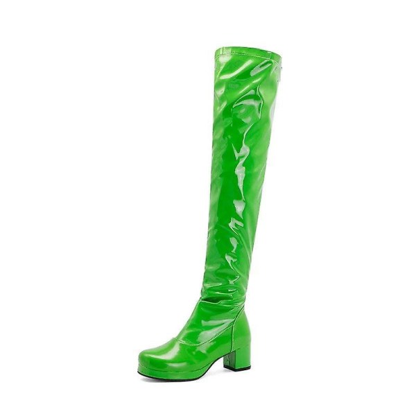 Patent Pu Läder Kvinnor Over The Knee Boots Green 10.5