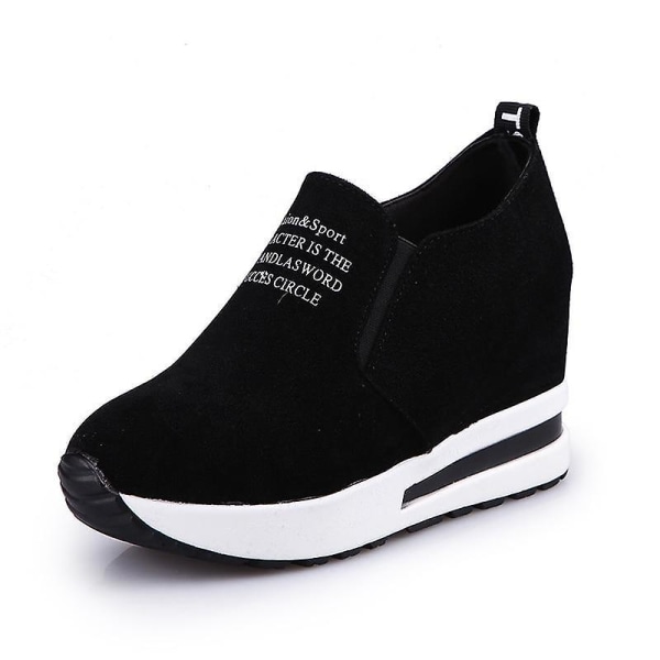 Nya flock ökande högklackade dam Casual svarta sneakers Black 37