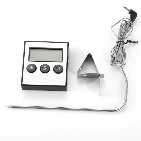 LCD Digital Display Mattermometer Temp Tidvisning med Sond Kök Matlagning Bakning BBQ