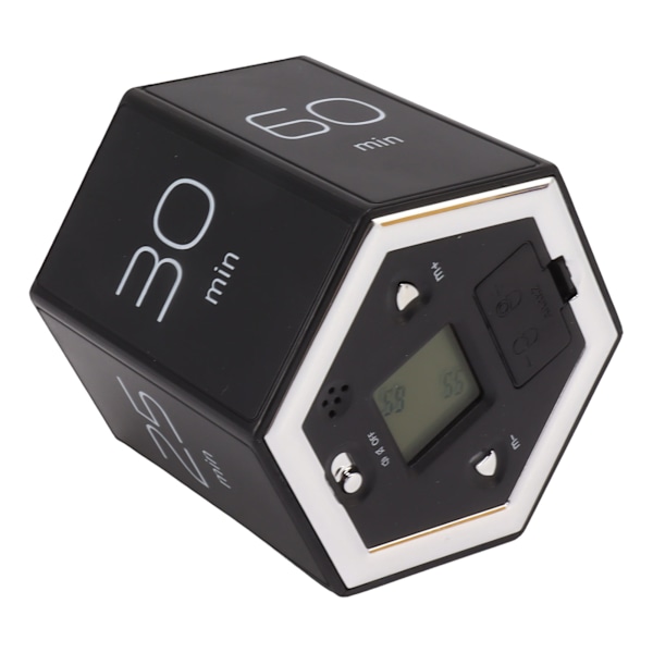 Hex Flip Timer med Tyst Alarmfunktion Magnetisk Tidshanterings Kub Timer med LCD-Skärm för Matlagning Studier Arbete Svart