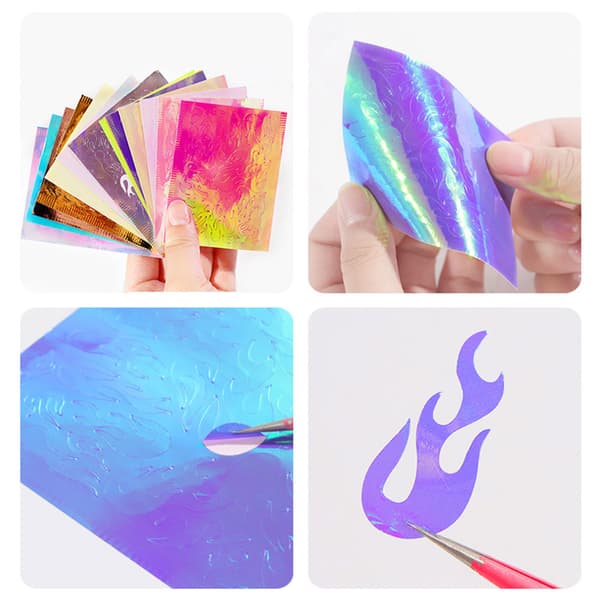 16 st Holografiska Eldflamma Nagelstickers Eldar På Manikyr Schablon Konst Dekoration