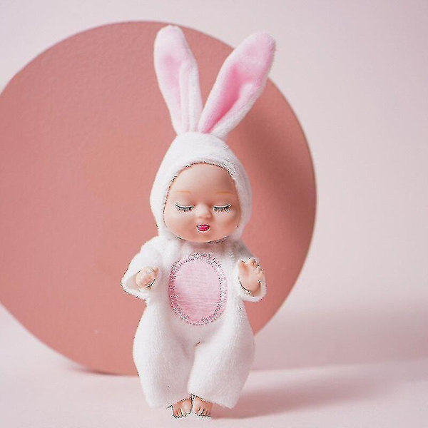 1 stycken Sleep Baby Doll Söt djur Baby Doll 3,5 tum Höjd Simulerad Reborn Baby för barnleksak med kläder Rabbit