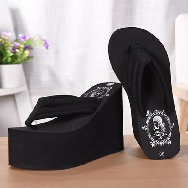 Sommar- kilplattform, flipflops, sandaler med hög klack ( set 2) 10 / Style 2 black 11cm