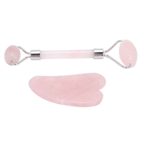 Rosenkvarts Ansiktsroller Massager Ansiktslyft Uppstramande Gua Sha Bräda Set Silver