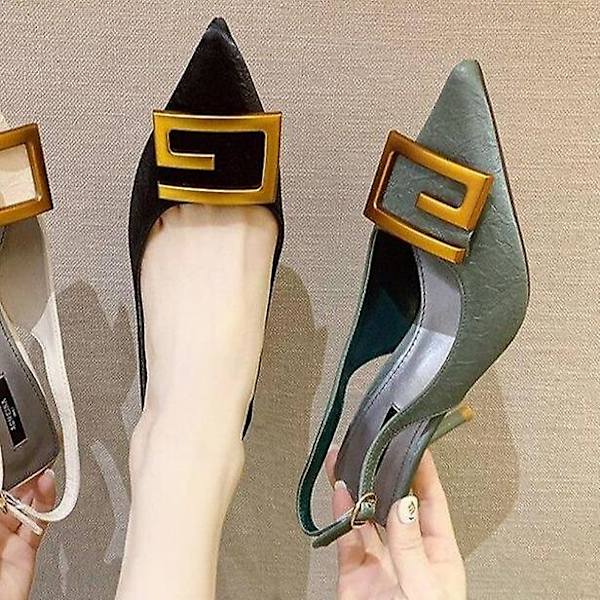 Slingback Damskor Pumps Mode Mjukt Läder Klackskor Green 35