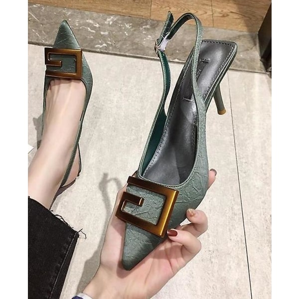 Slingback Damskor Pumps Mode Mjukt Läder Klackskor Green 38