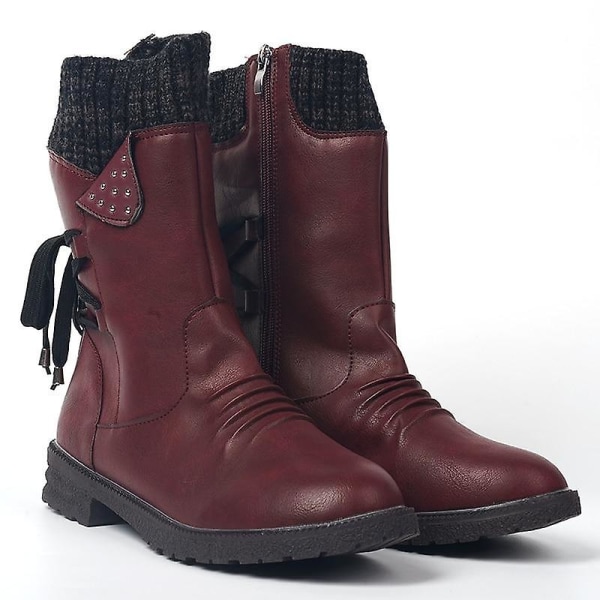 Kvinnor Vinter Mid-kalf Boots Dam Mode Zip Halkfria snöstövlar red 37